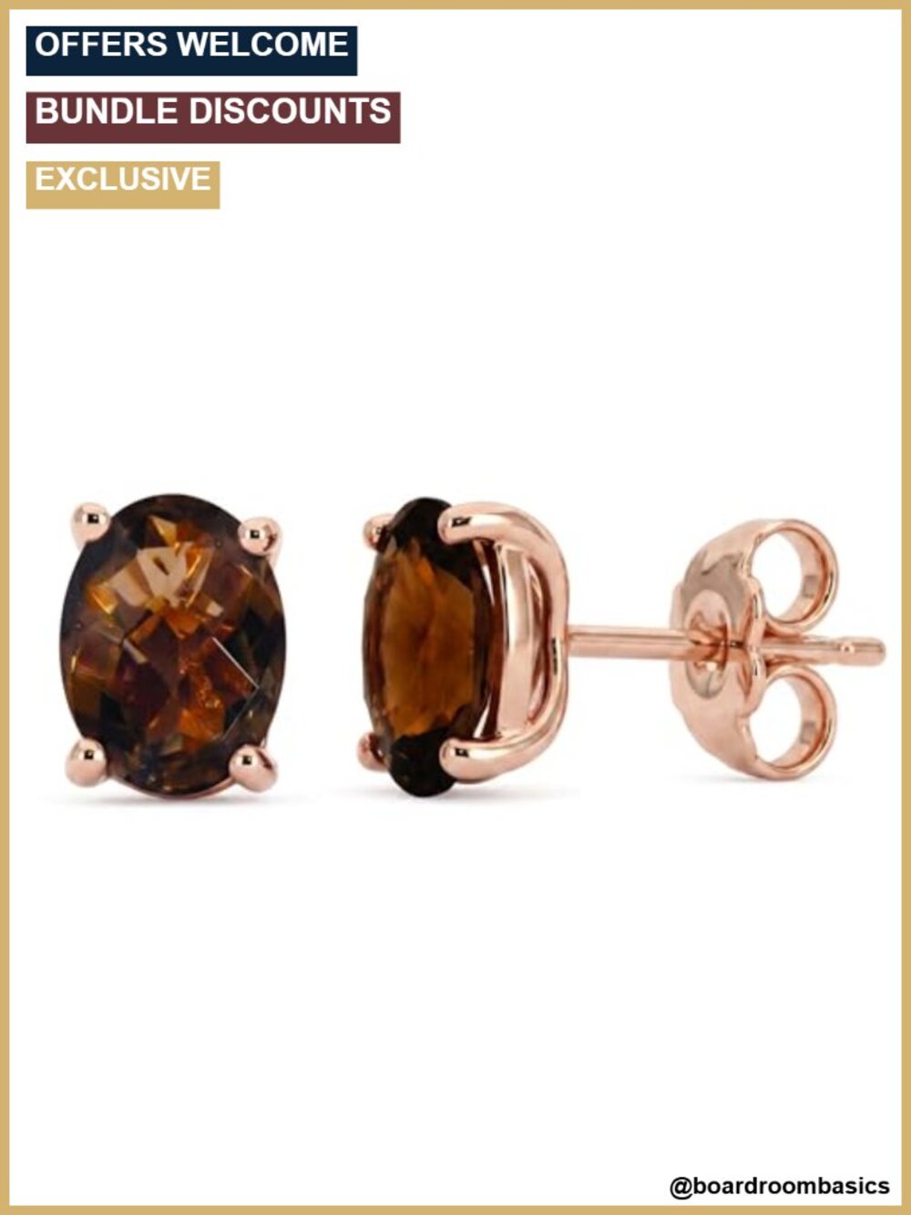 Le Vian Oval Stud Earrings 14K Rose Gold Plated 925 Sterling Silver